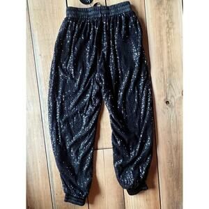 NWT! Mittoshop Women's Sequin Black Pull On Pants. Drawstring. Sz Small. Jogger